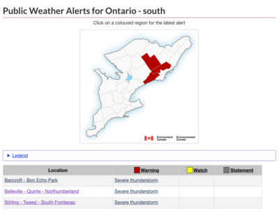 Weather Alerts, 14 Day Trend in Belleville, Ontario (August 22)